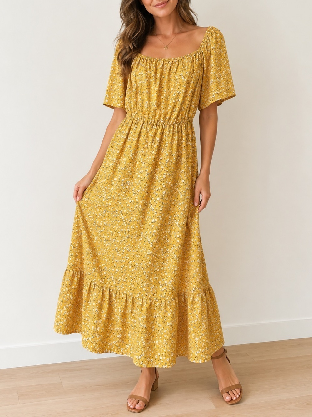 NWOT Boho Flowy Maxi Dress 3XL – Yellow Floral Ruffle Summer Chic